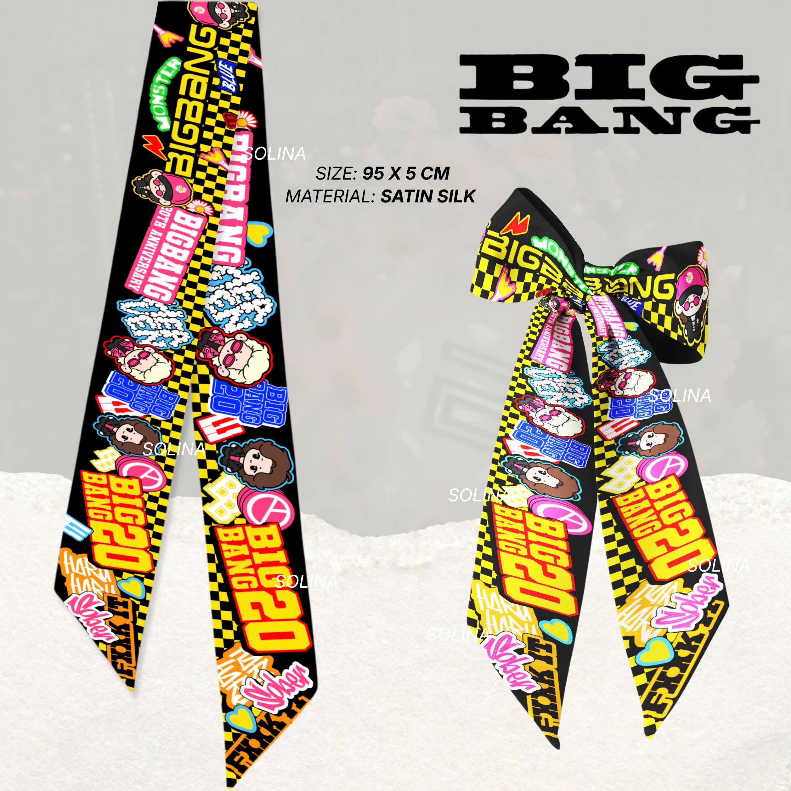 BIGBANG-Inspired Satin Twilly Scarf – 5x95cm Double-Sided K-Pop Accessory