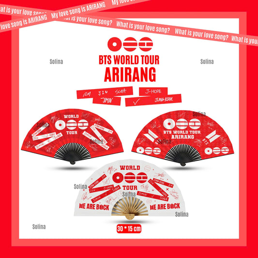 BTS World Tour Arirang Inspired Folding Fan, Red Black Kpop Concert Accessory