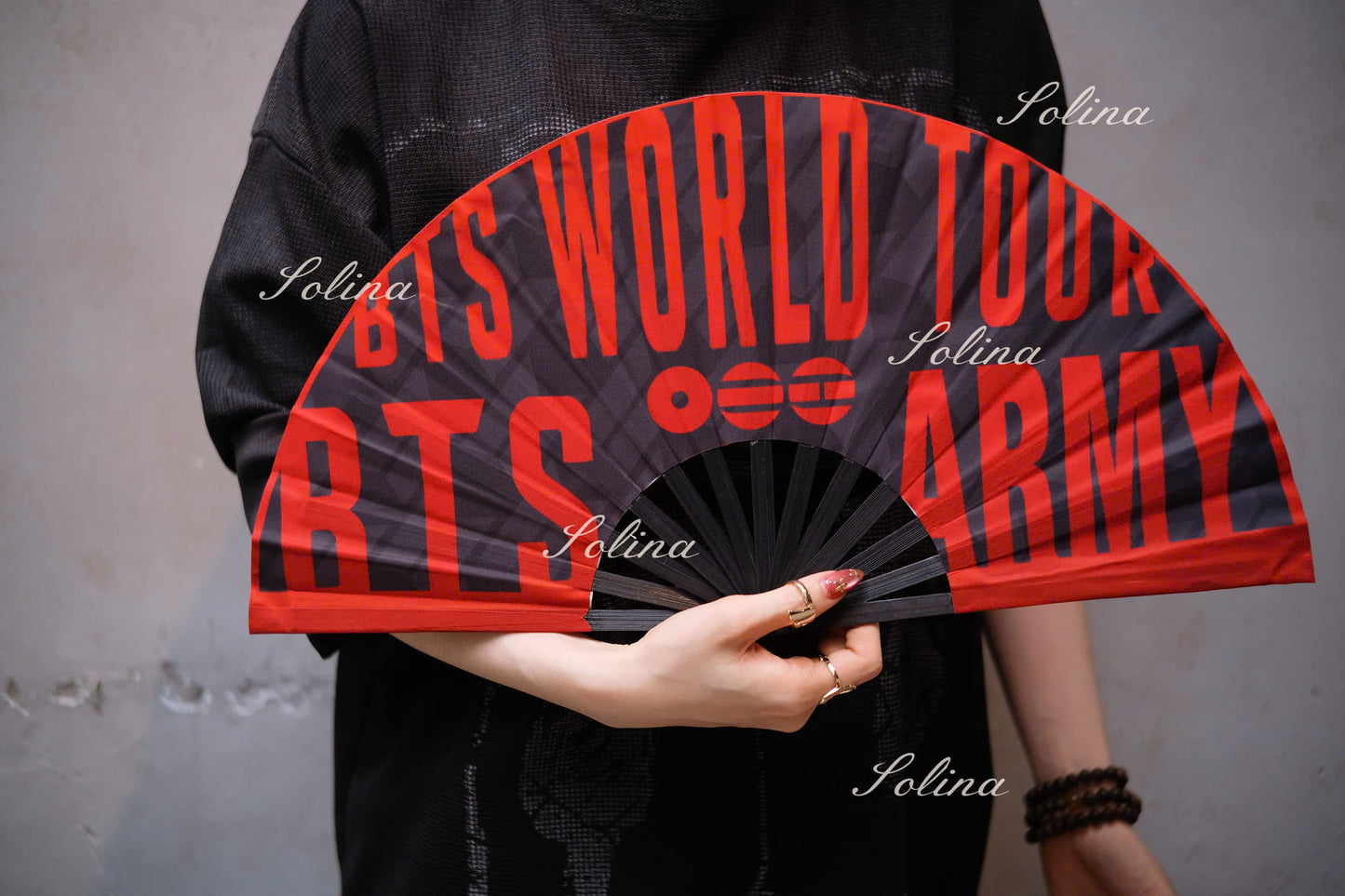 BTS ARIRANG World Tour Red & Black Fan – Premium Fanmade Concert Hand Fan for ARMY