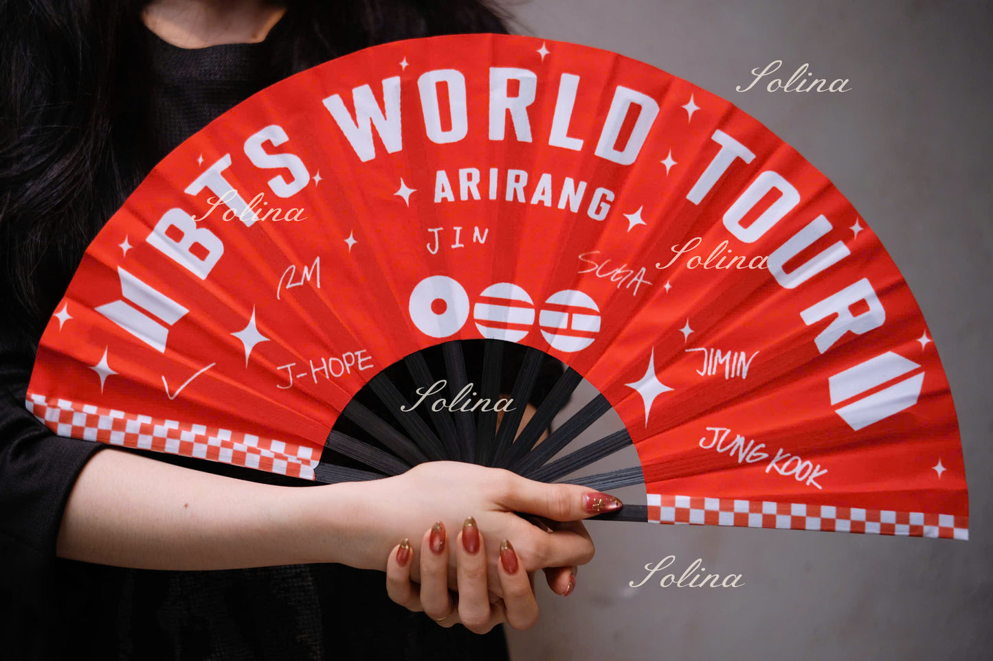BTS ARIRANG World Tour Red & Black Fan – Premium Fanmade Concert Hand Fan for ARMY