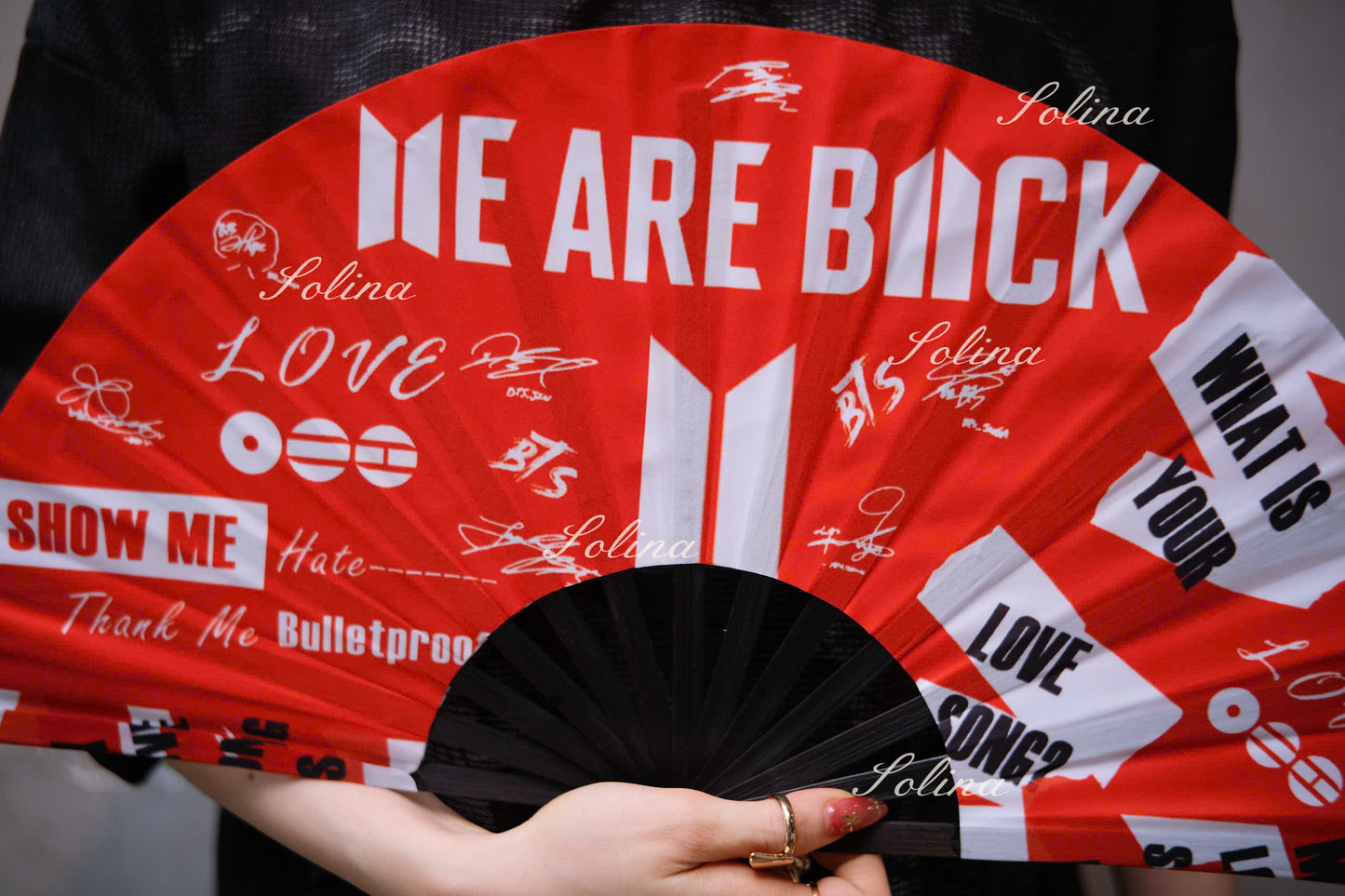BTS ARIRANG World Tour Red & Black Fan – Premium Fanmade Concert Hand Fan for ARMY