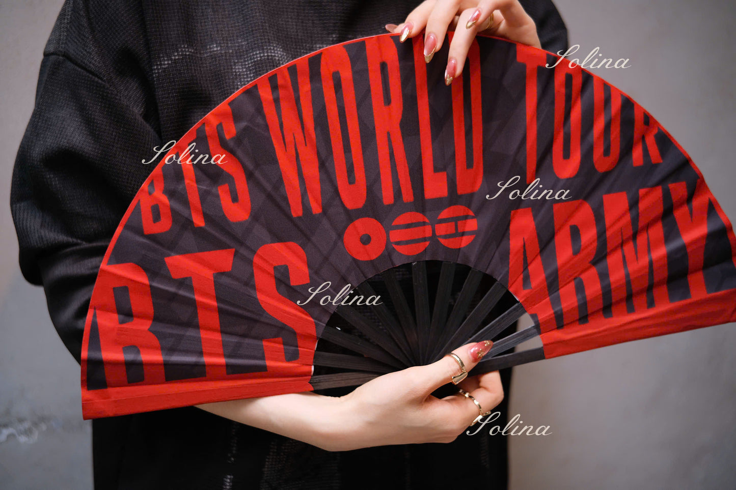 BTS ARIRANG World Tour Red & Black Fan – Premium Fanmade Concert Hand Fan for ARMY