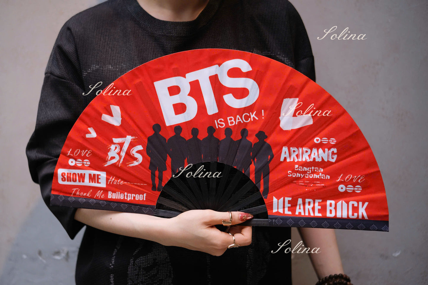 BTS ARIRANG World Tour Red & Black Fan – Premium Fanmade Concert Hand Fan for ARMY