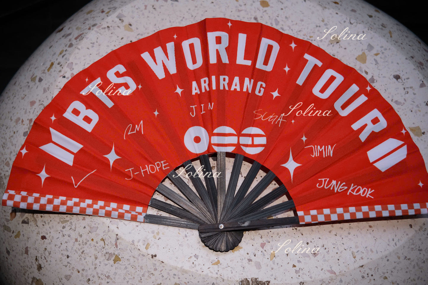 BTS ARIRANG World Tour Red & Black Fan – Premium Fanmade Concert Hand Fan for ARMY