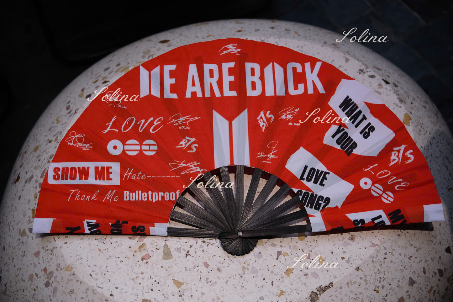 BTS ARIRANG World Tour Red & Black Fan – Premium Fanmade Concert Hand Fan for ARMY