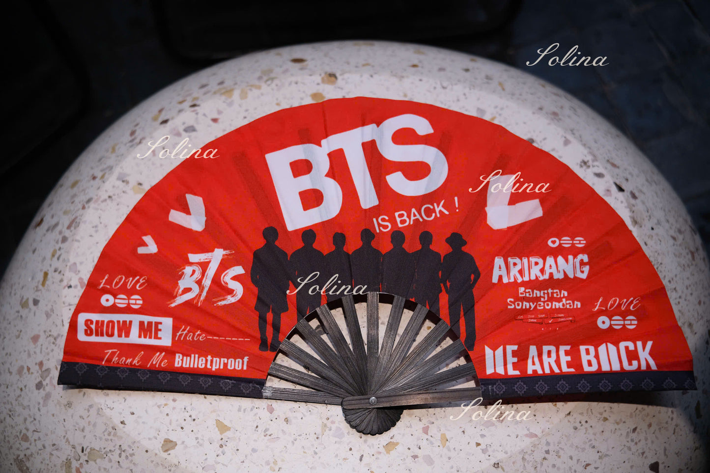 BTS ARIRANG World Tour Red & Black Fan – Premium Fanmade Concert Hand Fan for ARMY