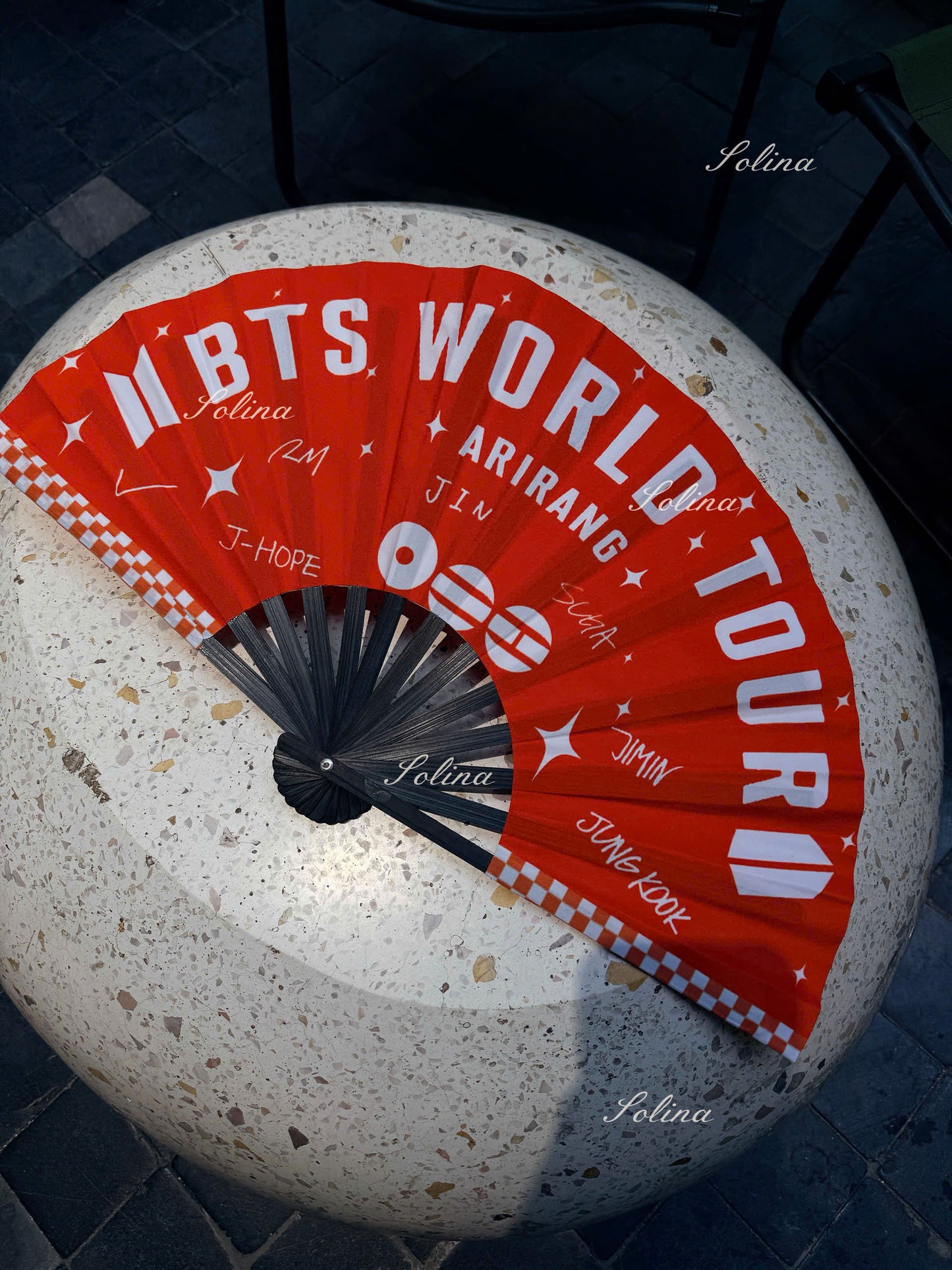 BTS ARIRANG World Tour Red & Black Fan – Premium Fanmade Concert Hand Fan for ARMY