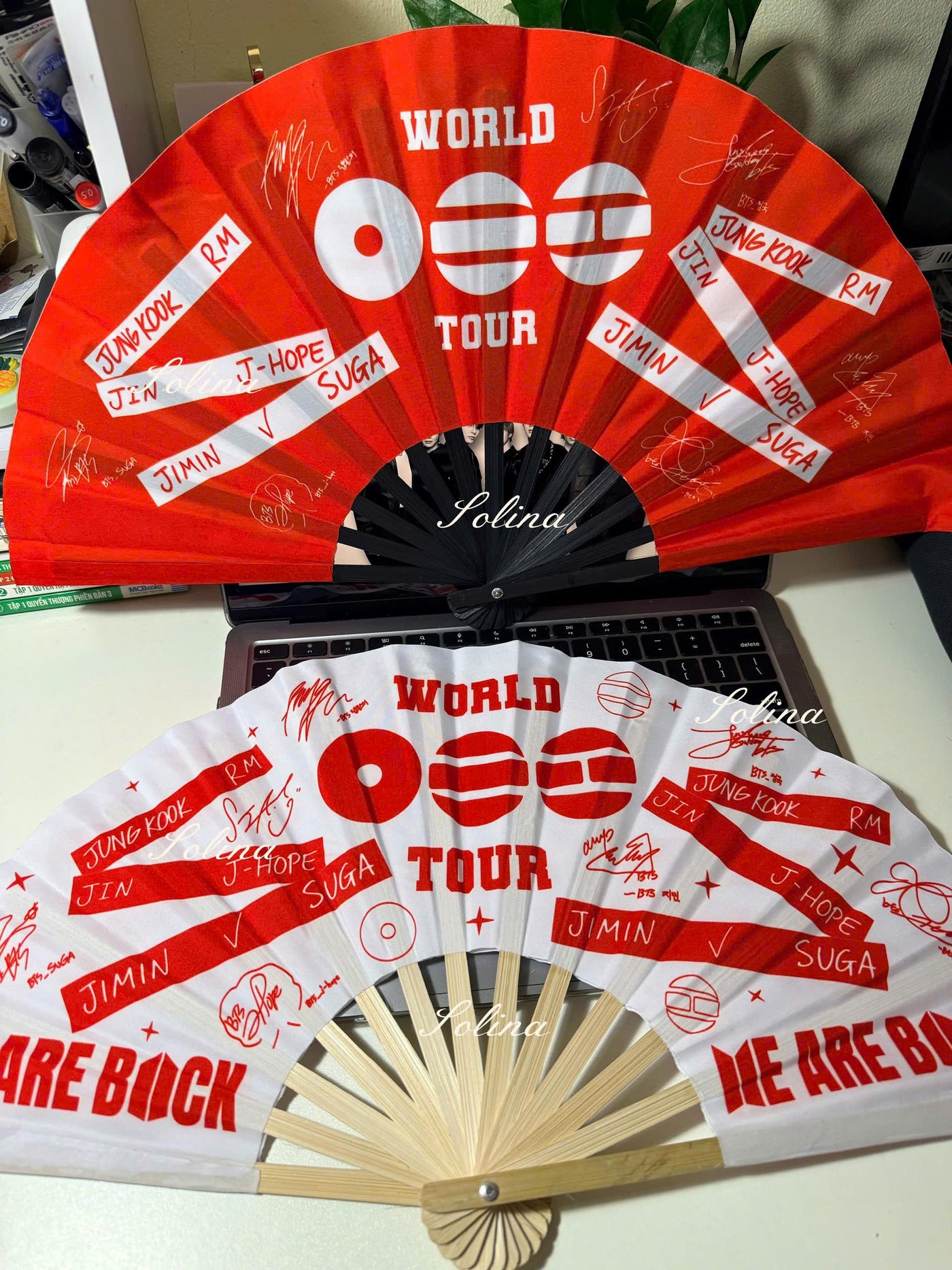 BTS World Tour Arirang Inspired Folding Fan, Red Black Kpop Concert Accessory