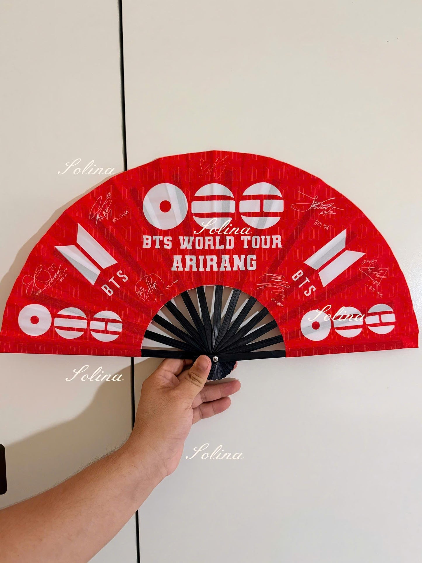 BTS World Tour Arirang Inspired Folding Fan, Red Black Kpop Concert Accessory