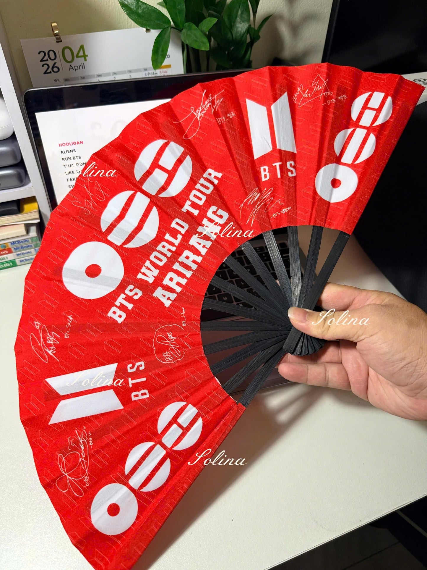 BTS World Tour Arirang Inspired Folding Fan, Red Black Kpop Concert Accessory