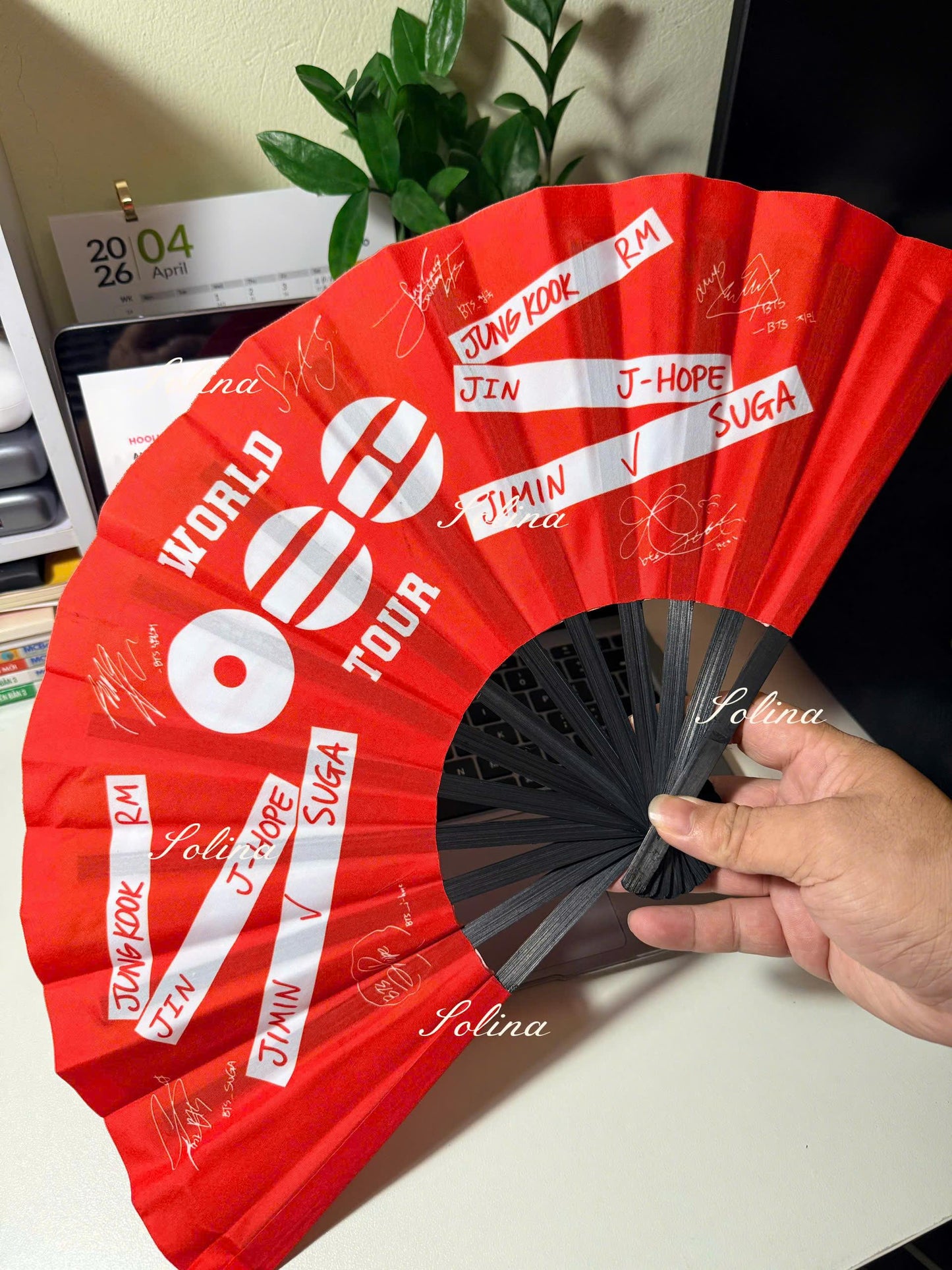 BTS World Tour Arirang Inspired Folding Fan, Red Black Kpop Concert Accessory