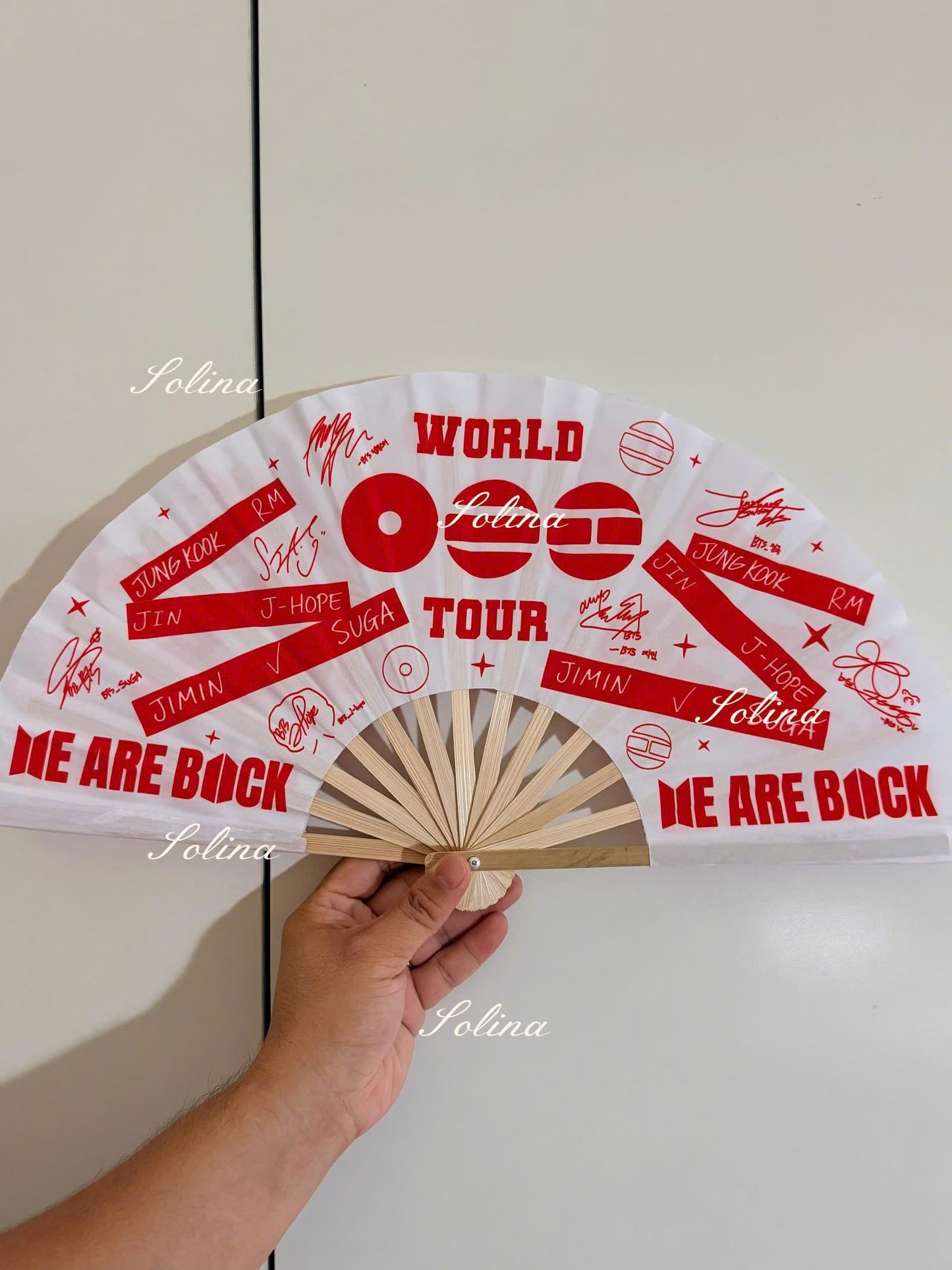 BTS World Tour Arirang Inspired Folding Fan, Red Black Kpop Concert Accessory