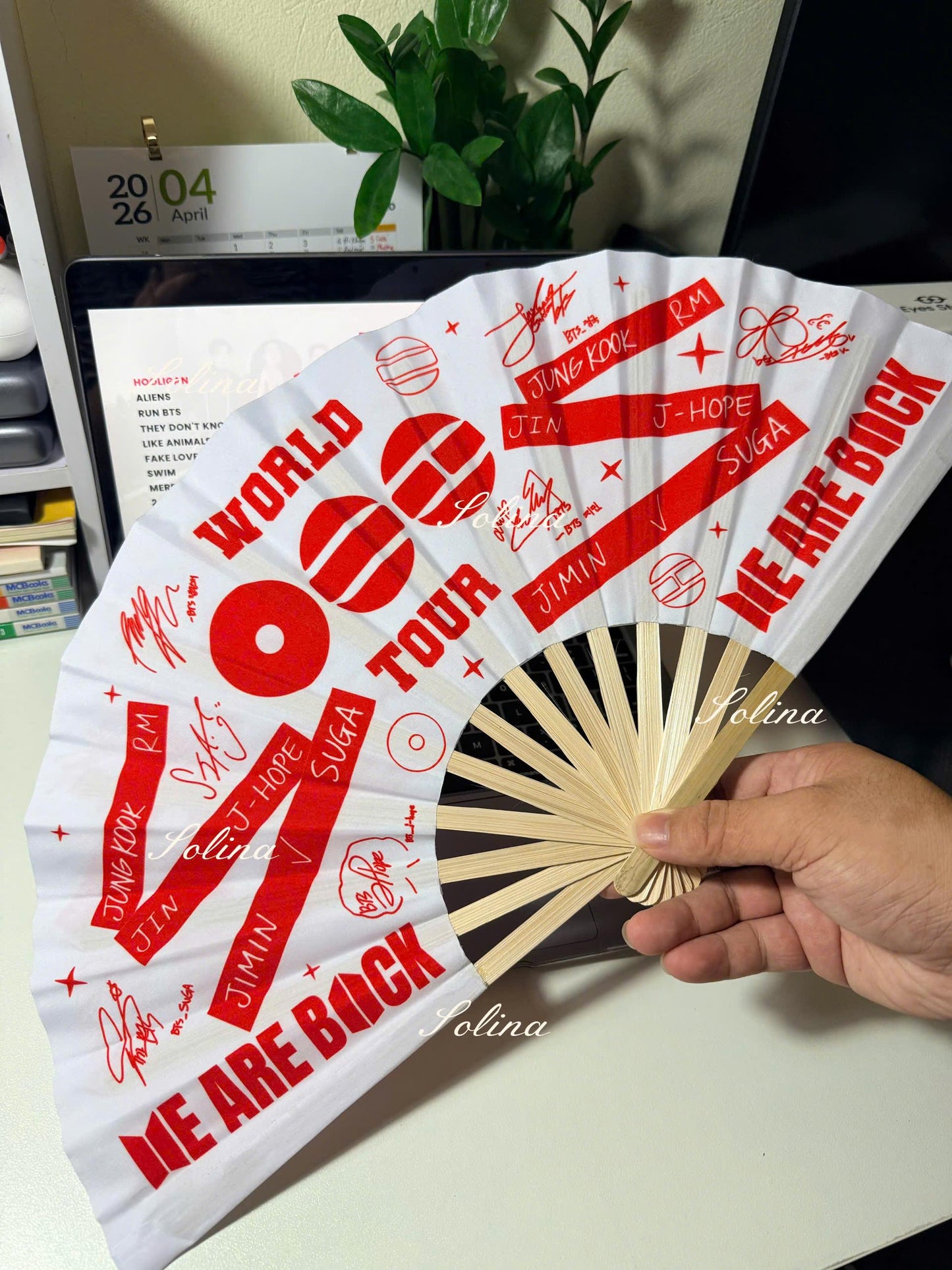 BTS World Tour Arirang Inspired Folding Fan, Red Black Kpop Concert Accessory