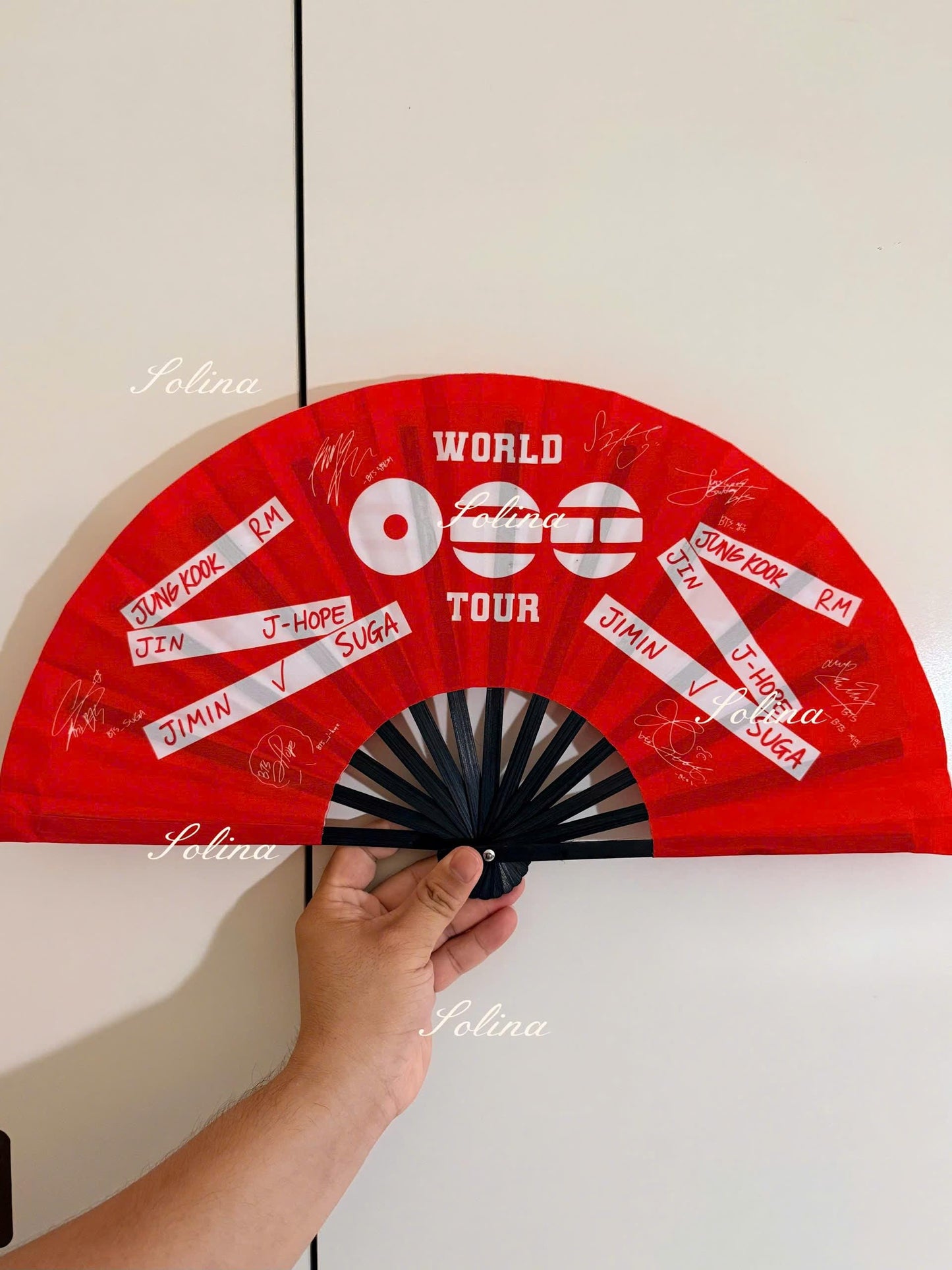 BTS World Tour Arirang Inspired Folding Fan, Red Black Kpop Concert Accessory