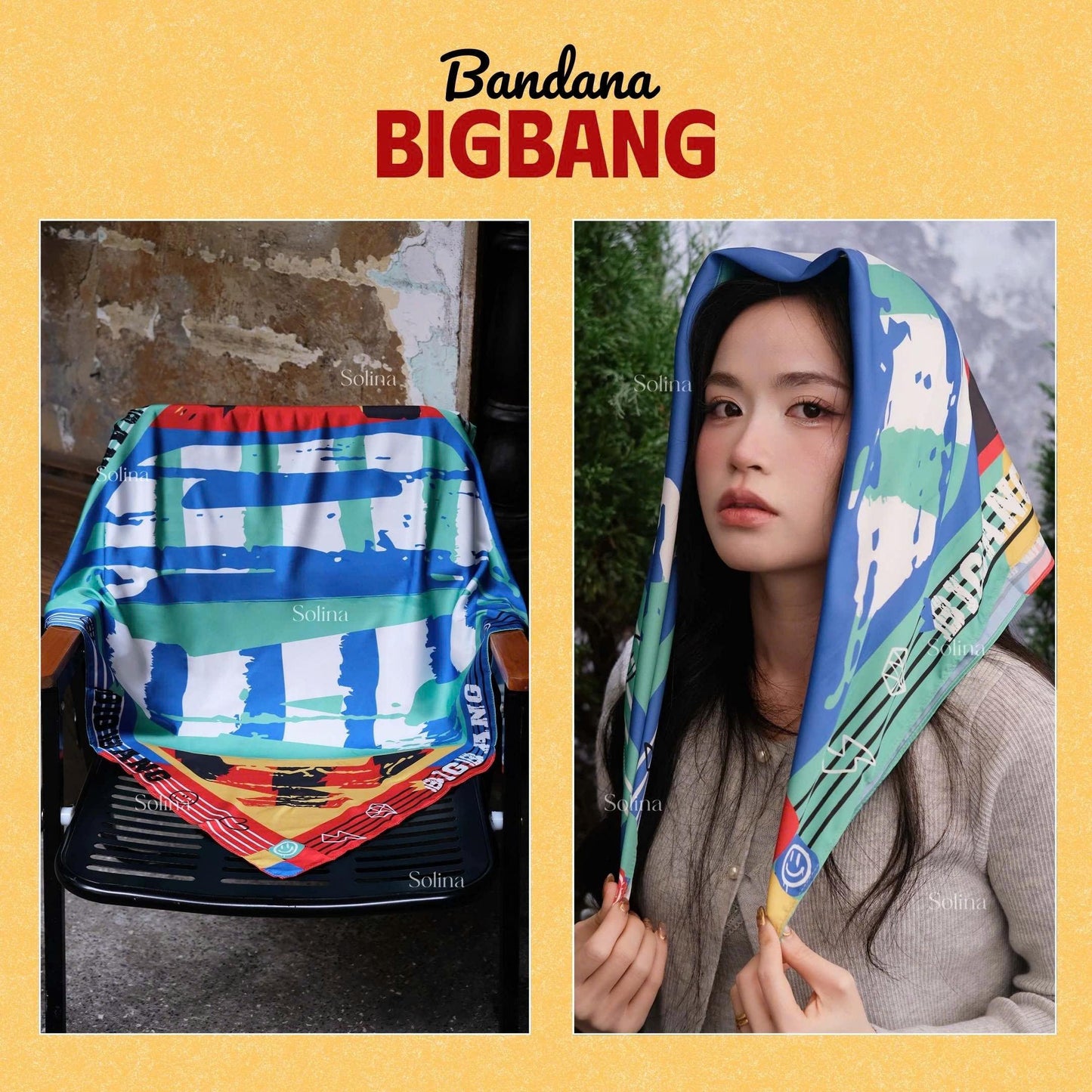 BIGBANG Bandana, Kpop VIP Satin Head Scarf 70x70 cm, Concert Outfit Gift
