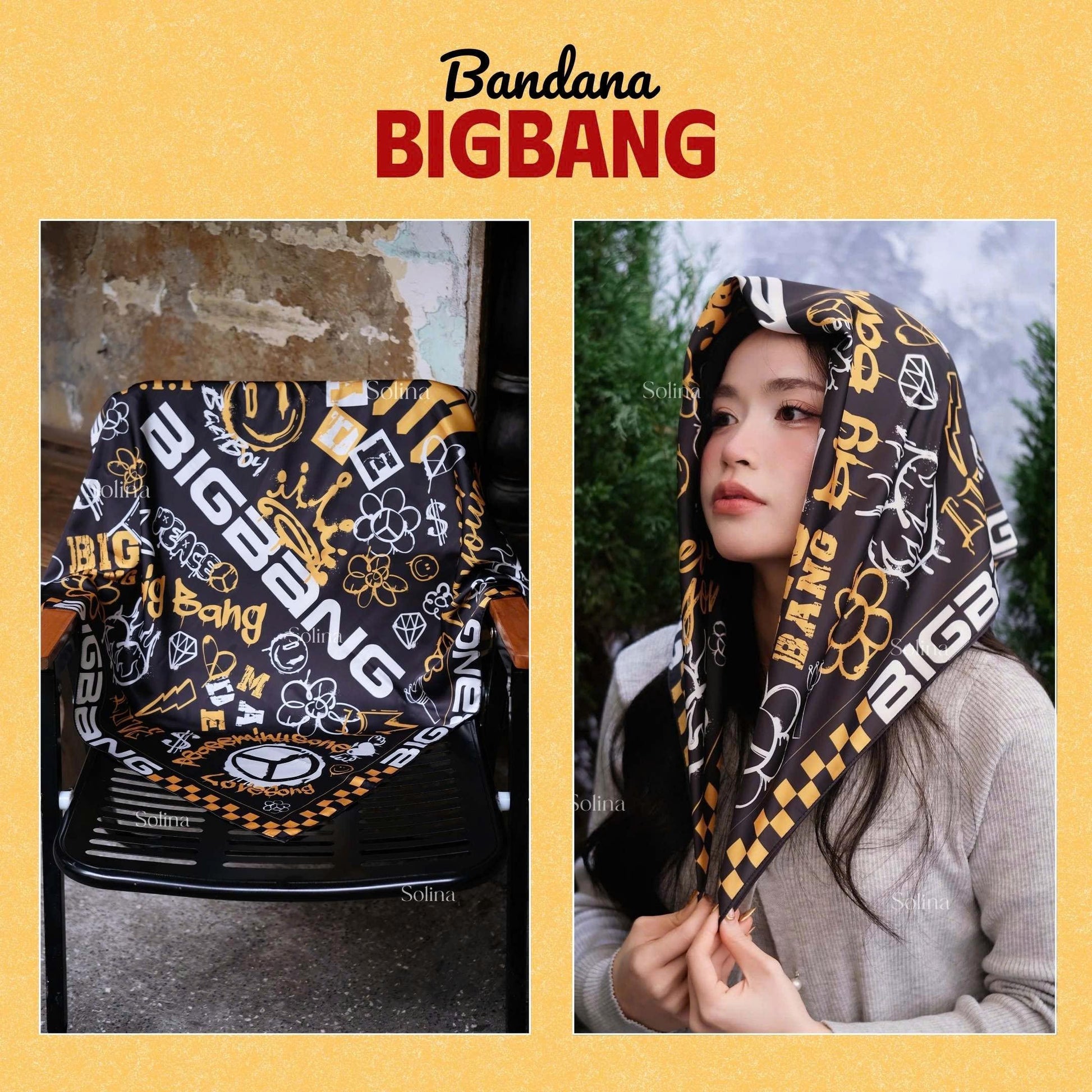 BIGBANG Bandana, Kpop VIP Satin Head Scarf 70x70 cm, Concert Outfit Gift