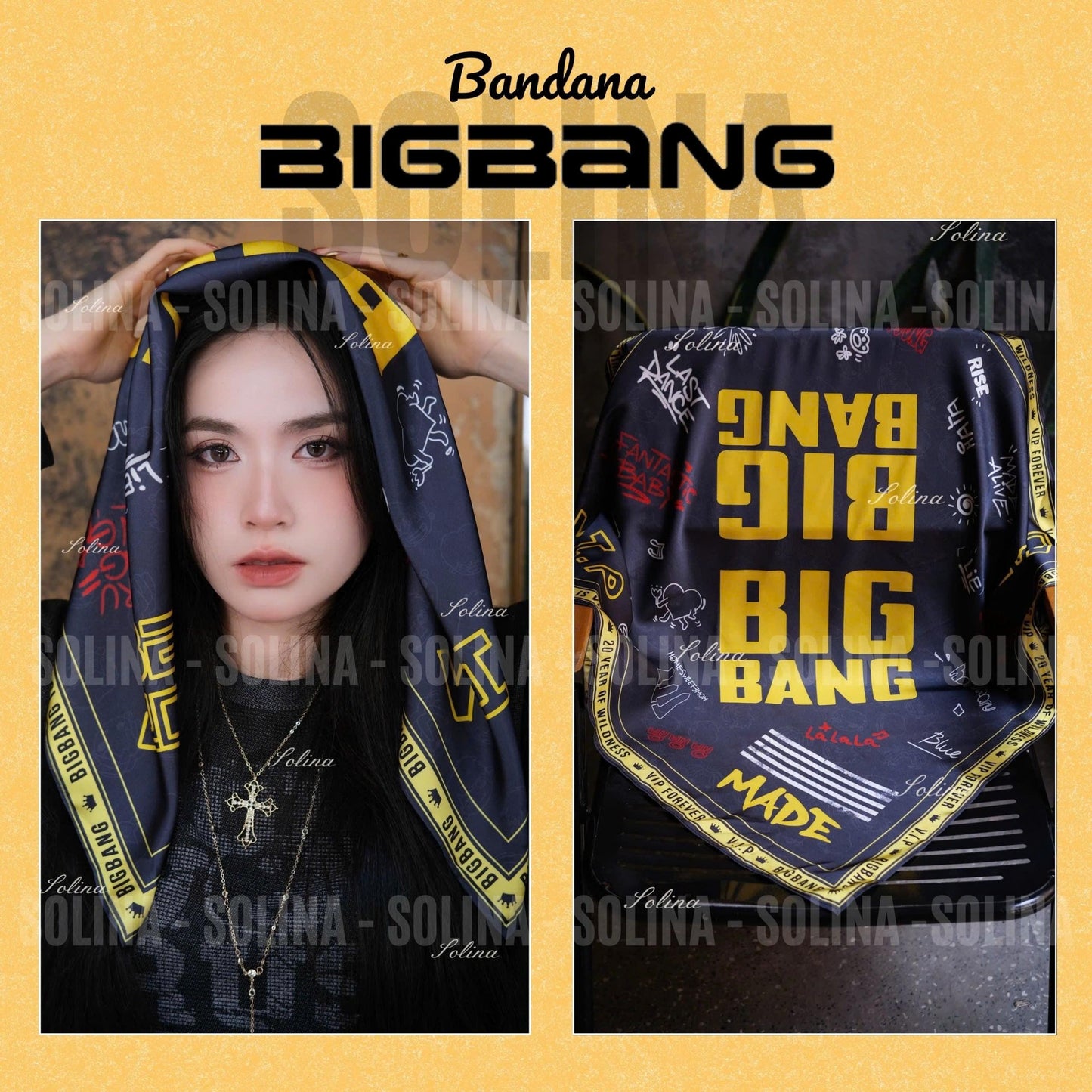 BIGBANG Bandana, Kpop VIP Satin Head Scarf 70x70 cm, Concert Outfit Gift