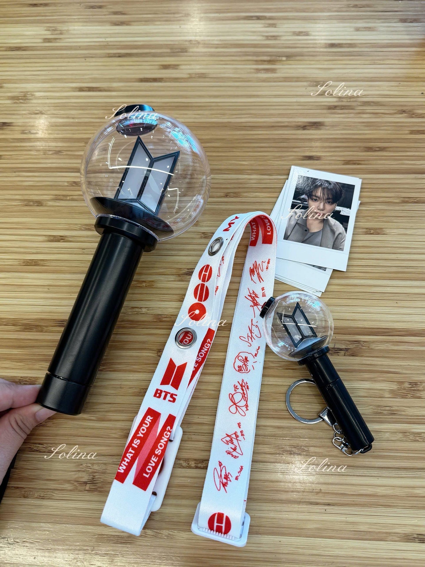 Arirang lightstick holder, lanyard BTS- black and red