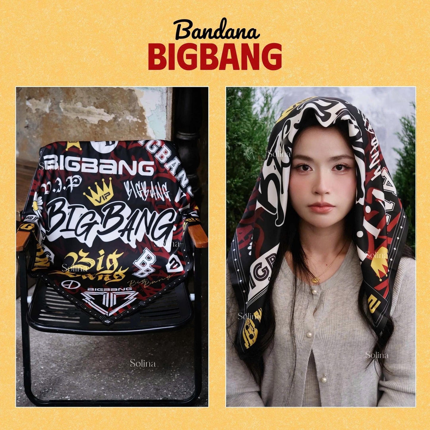 BIGBANG Bandana, Kpop VIP Satin Head Scarf 70x70 cm, Concert Outfit Gift