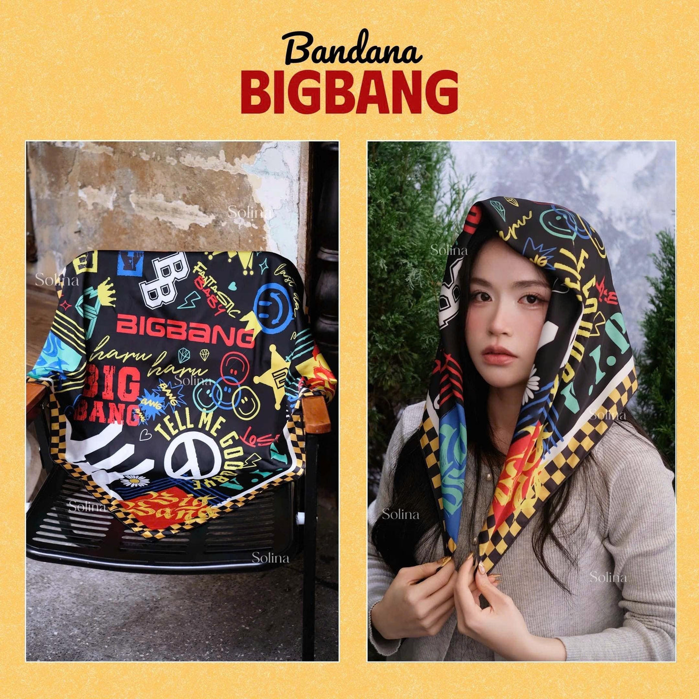 BIGBANG Bandana, Kpop VIP Satin Head Scarf 70x70 cm, Concert Outfit Gift