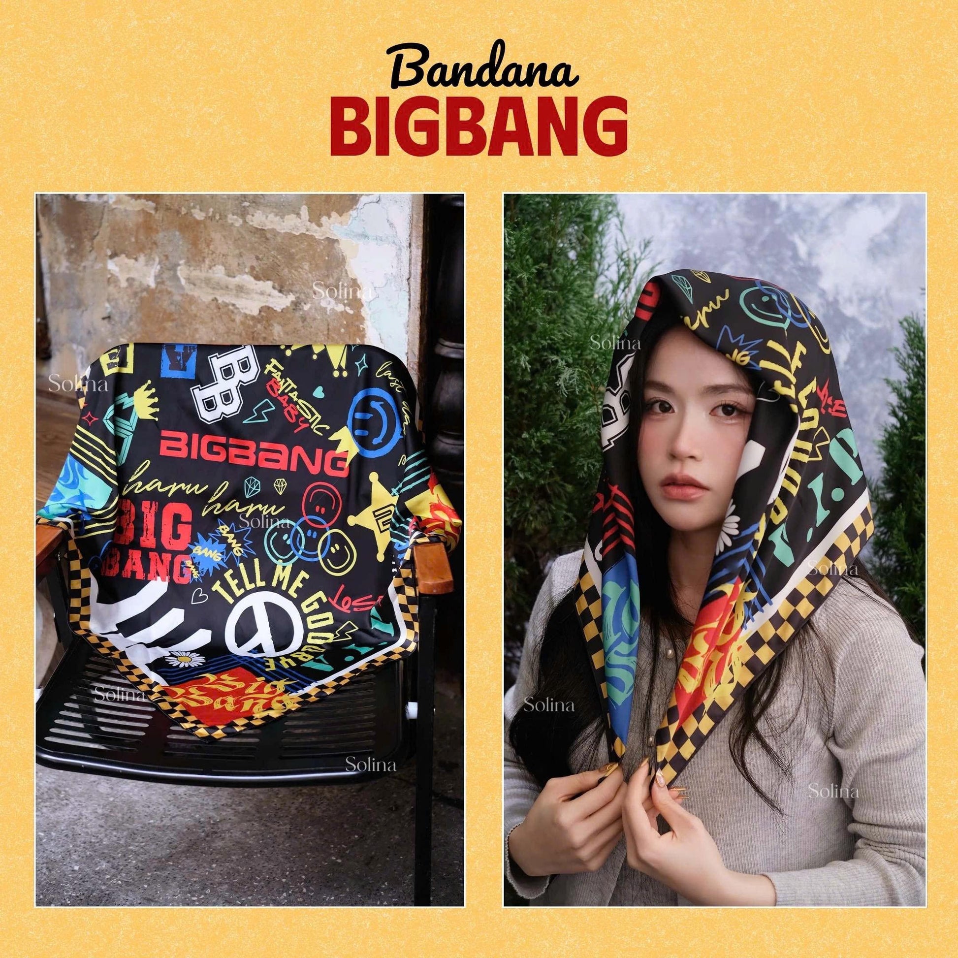 BIGBANG Bandana, Kpop VIP Satin Head Scarf 70x70 cm, Concert Outfit Gift