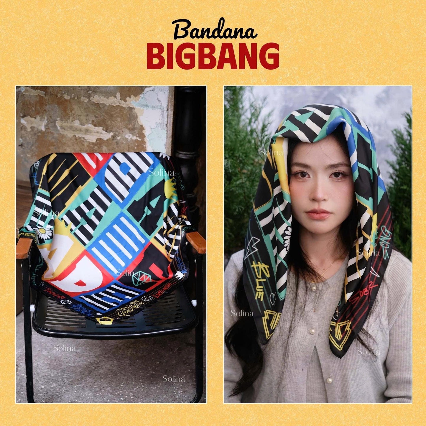 BIGBANG Bandana, Kpop VIP Satin Head Scarf 70x70 cm, Concert Outfit Gift