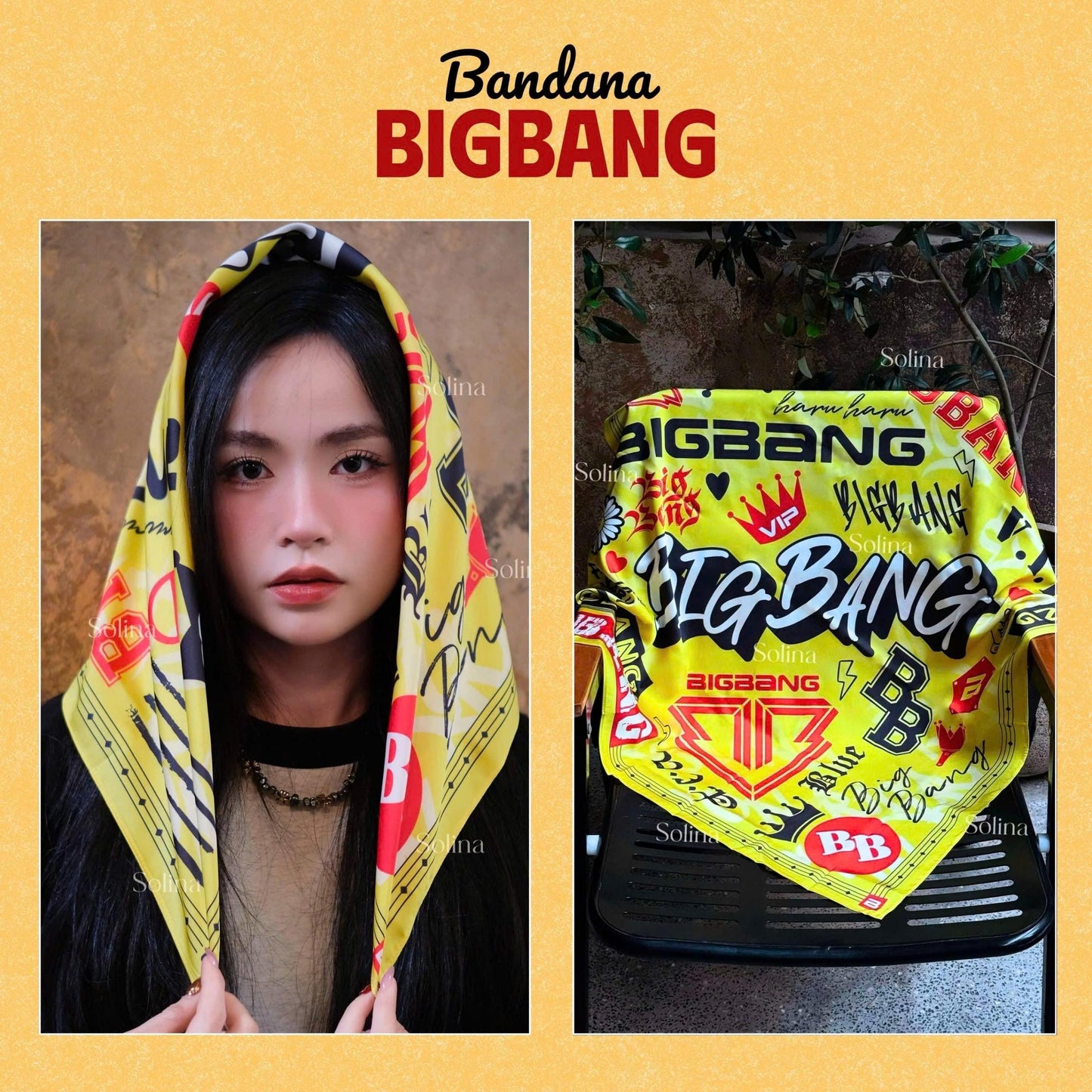 BIGBANG Bandana, Kpop VIP Satin Head Scarf 70x70 cm, Concert Outfit Gift