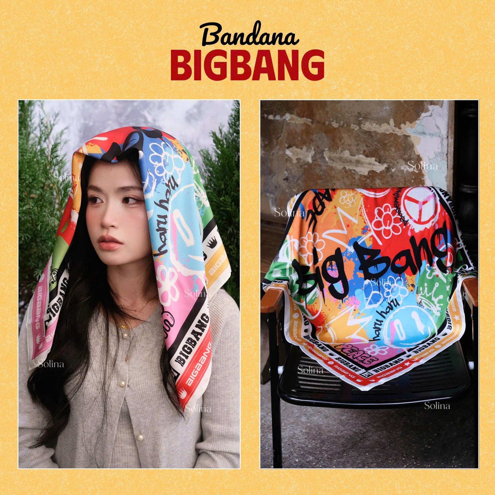 BIGBANG Bandana, Kpop VIP Satin Head Scarf 70x70 cm, Concert Outfit Gift