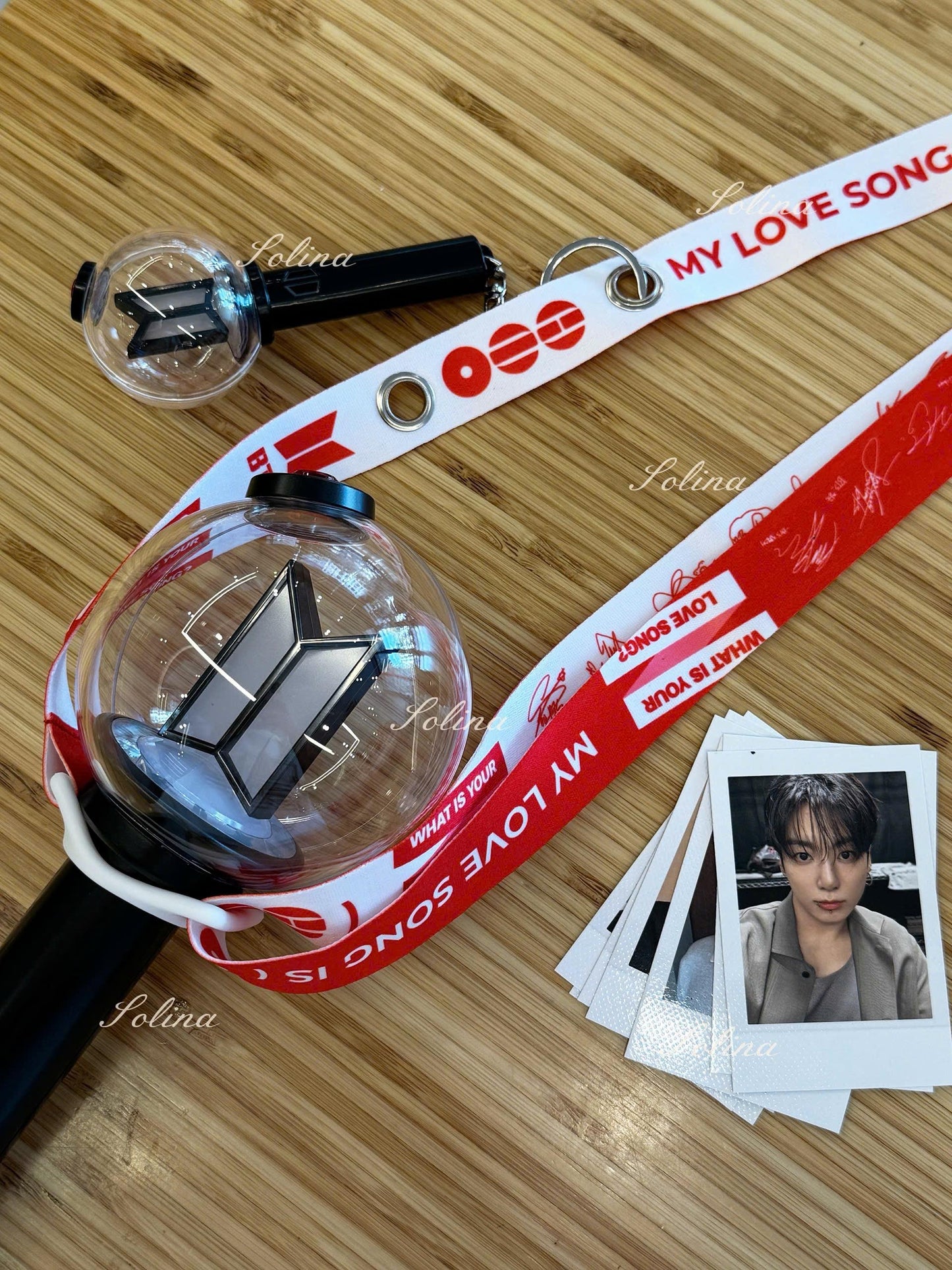 Arirang lightstick holder, lanyard BTS- black and red