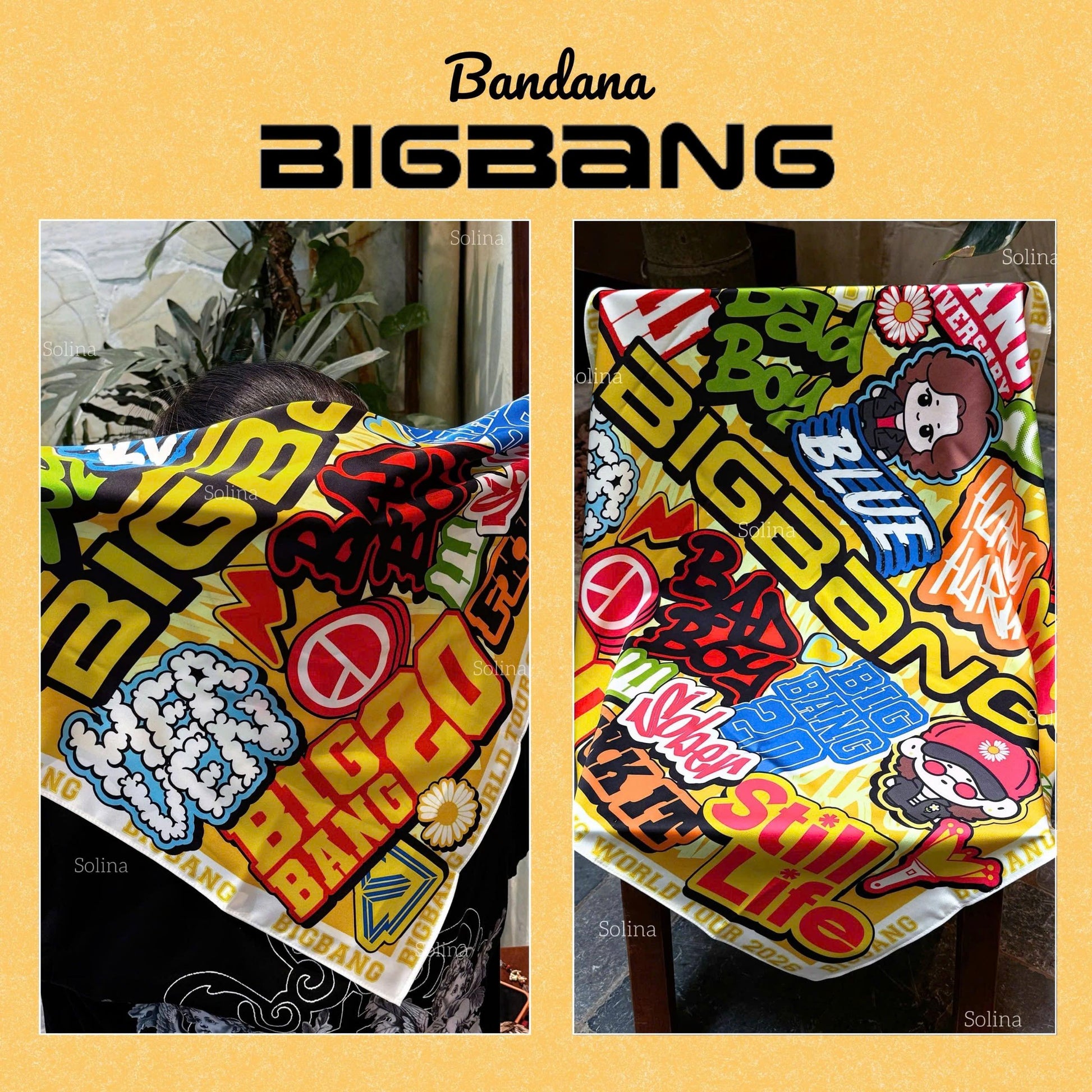 BIGBANG Bandana, Kpop VIP Satin Head Scarf 70x70 cm, Concert Outfit Gift