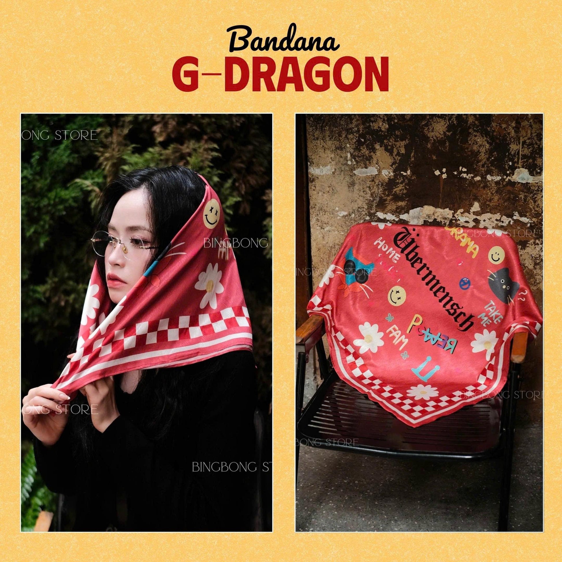 G-Dragon Bandana, BIGBANG VIP Satin Scarf 70x70 cm, Kpop Concert Gift