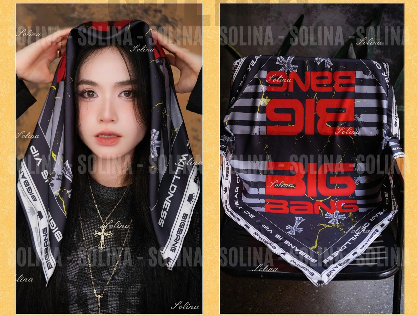 BIGBANG VIP Bandana, Kpop Concert Satin Scarf 70x70 cm, Fanmade Head Wrap Gift